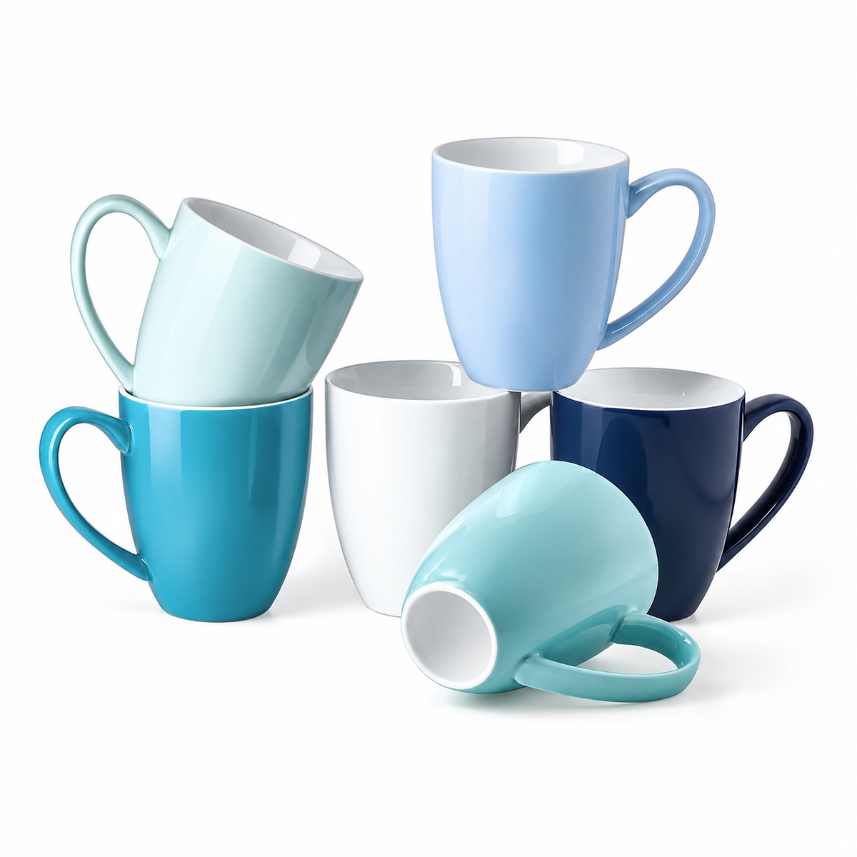Porcelain Coffee Mugs Set of 6, 13 Ounce Coffee Cups with Handle, Ceramic Tea Mugs for Latte, Hot Tea, Cappuccino, Mocha, Cocoa, Blue Assorted Colors Mug Gift Set, Dishwasher and M clean product image