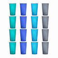 Cafe Plastic Reusable Tumblers (Set of 16) 20-ounce Water Cups Coastal Colors | Restaurant Style Drinking Glasses Value Set, Stackable, BPA-free, Made in the USA | Top-rack Dishwas clean product image