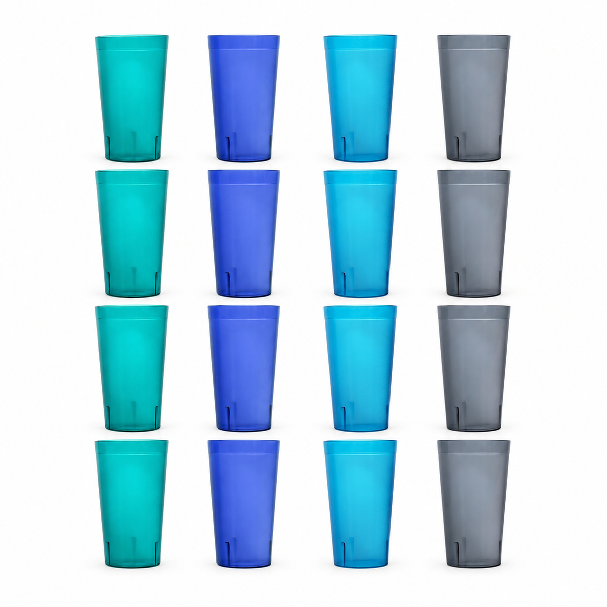 Cafe Plastic Reusable Tumblers (Set of 16) 20-ounce Water Cups Coastal Colors | Restaurant Style Drinking Glasses Value Set, Stackable, BPA-free, Made in the USA | Top-rack Dishwas clean product image